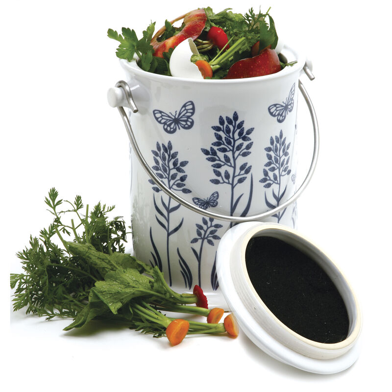 Ceramic Floral &ndash; 3 Qt. Compost Bins & Accessories