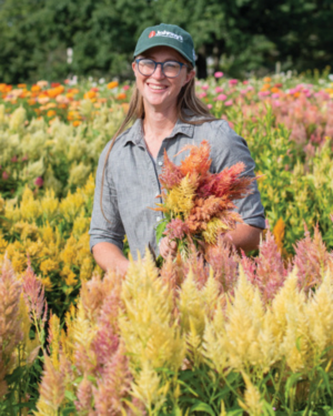 Emily Starck in field of Shimmer celosia